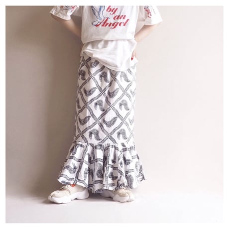 vintage abstract print tiered maxi skirt