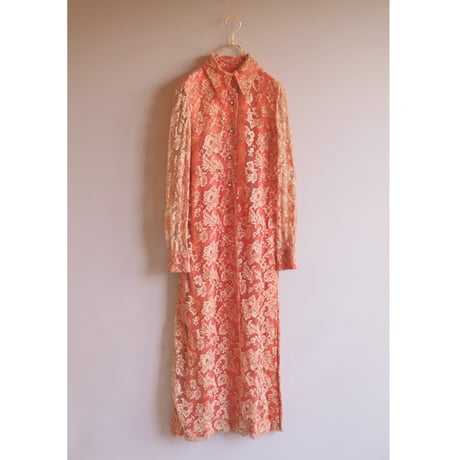 60〜70s coral pink lace maxi dress