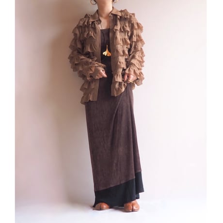vintage ruffle semi sheer blouse