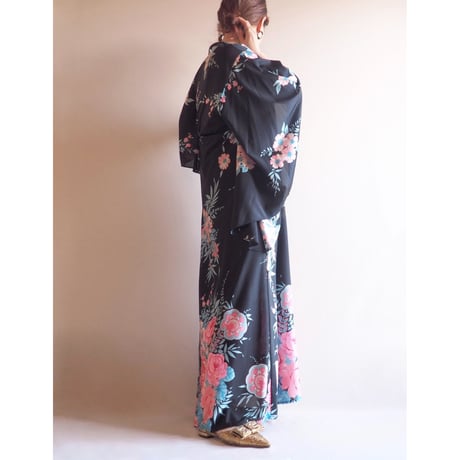 70s "JOHN WARDEN for Molyclaire" flare sleeve floral maxi dress