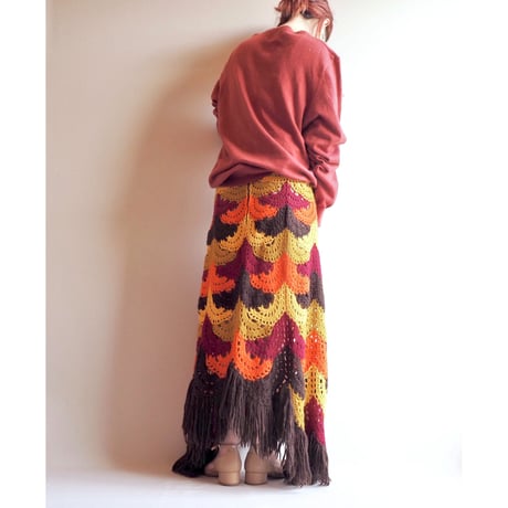 70s crochet fringe maxi skirt