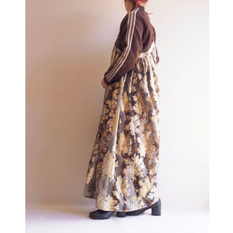 70s floral metallic wrap maxi skirt