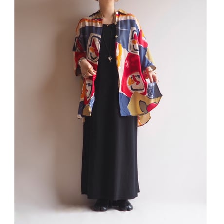 vintage abstract print oversized s/s blouse