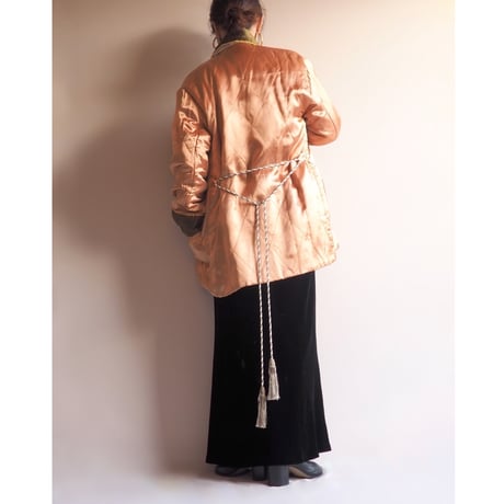 50〜60s chinese embroidered quilt jacket (gold×khaki)