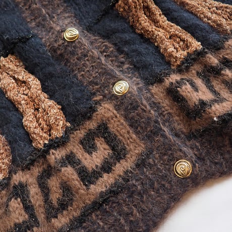 80〜90s fuzzy abstract design cardigan