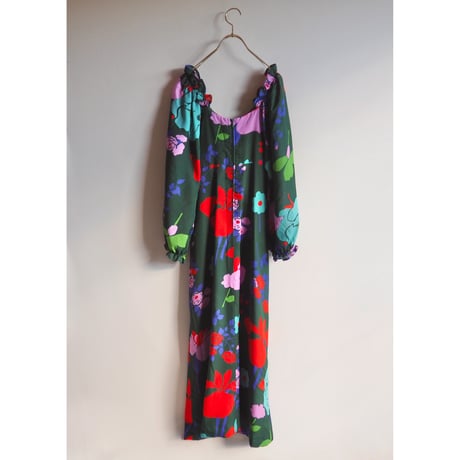 70s "Courtaulds Tricel" puff sleeve floral maxi dress