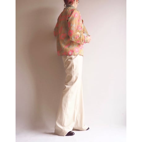 70s floral semi sheer bow collar blouse
