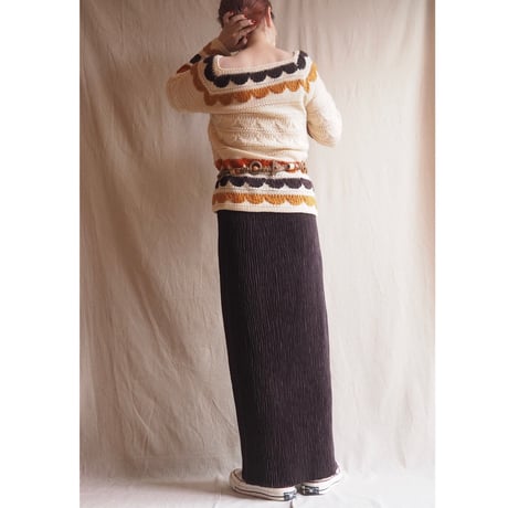 70s boho scallop square neck sweater