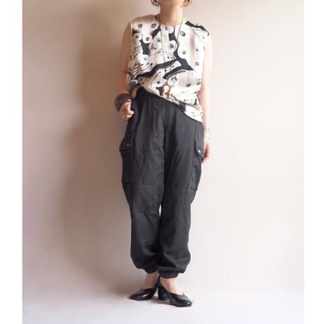 vintage silk abstract print sleeveless tops