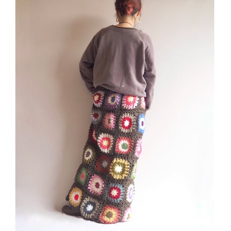 original remake granny square maxi skirt