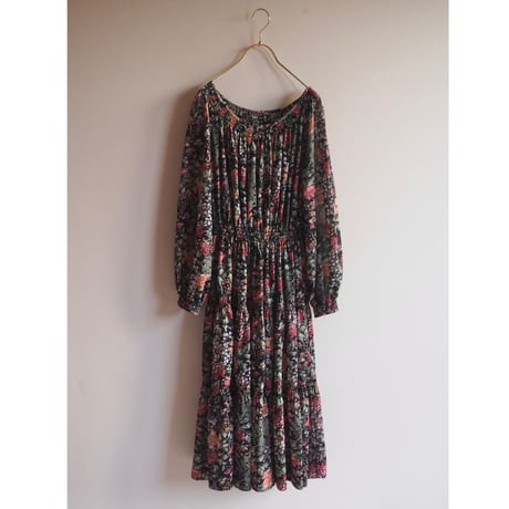 70s〜 floral semi sheer midi dress