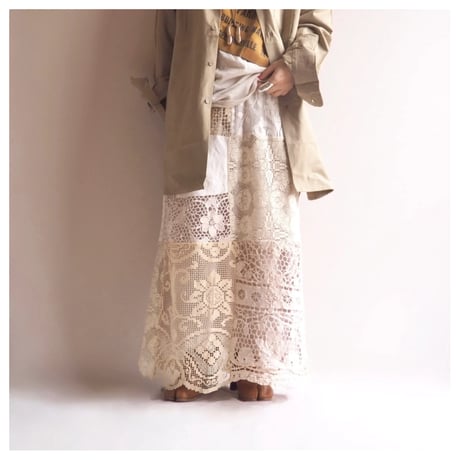 original remake lace patchwork maxi skirt 【B】