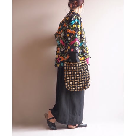 vintage wood beads shoulder bag