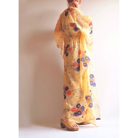 70s floral sheer kaftan dress