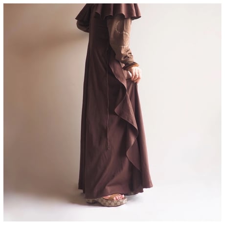 70s brown design maxi dress