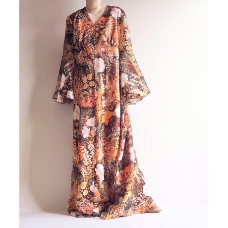70s flare sleeve floral sheer maxi dress