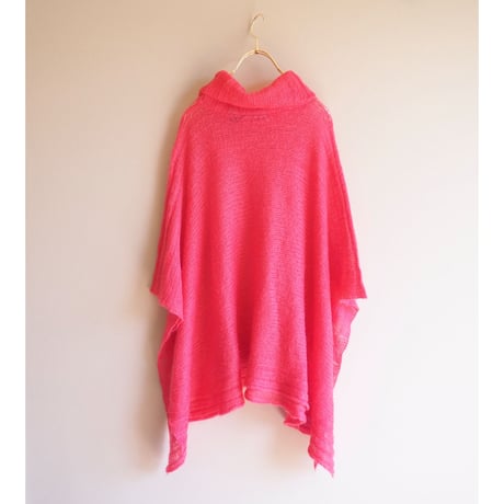 vivid pink ramie turtleneck poncho
