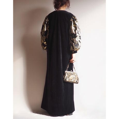 70〜80s "david brown for Saks Fifth Avenue" floral brocade × velvet maxi dress