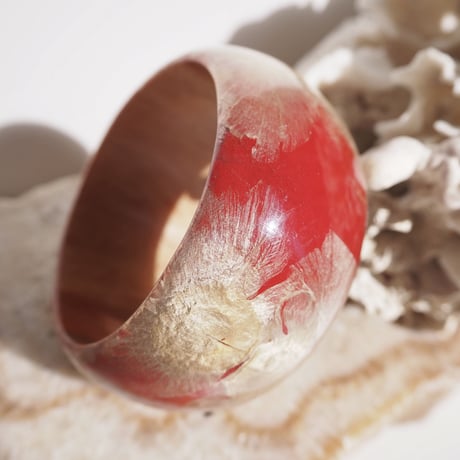 red flower wood bangle