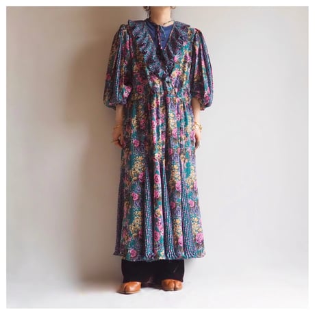 80s "Diane Freis × Neiman Marcus"  dot floral special maxi dress