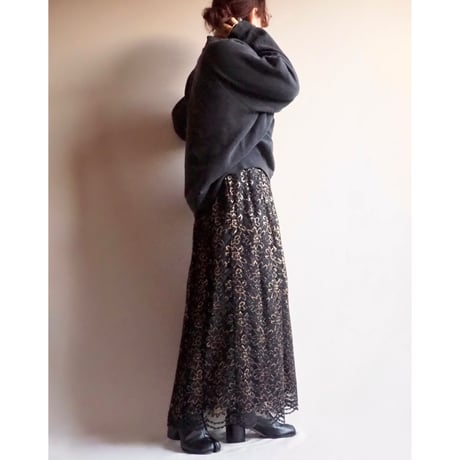 80s "Janet Maffei" lace flare maxi skirt
