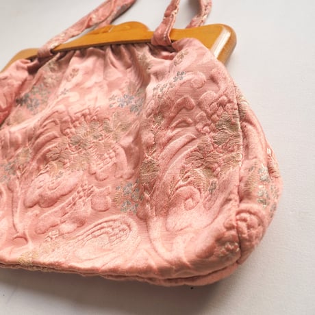 60〜70s wood handle floral brocade bag