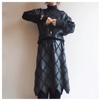 vintage leather × crochet patchwork tops & skirt