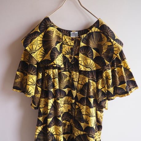 "The African Village" big collar tunic dress & skirt (YE×BK)