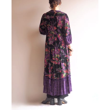vintage floral semi sheer midi dress