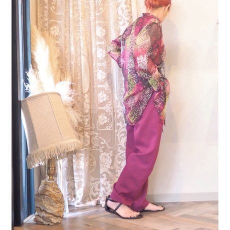 "LIZ BAKER" abstract print sheer blouse