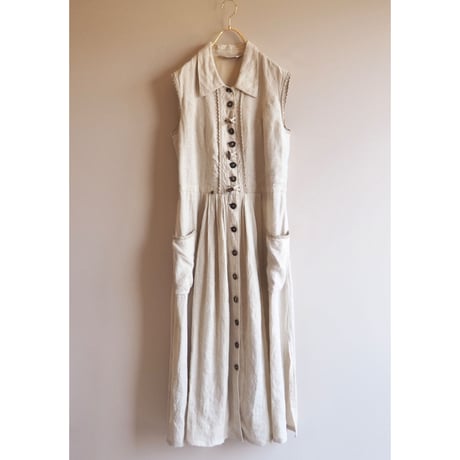 vintage folk linen sleeveless maxi dress