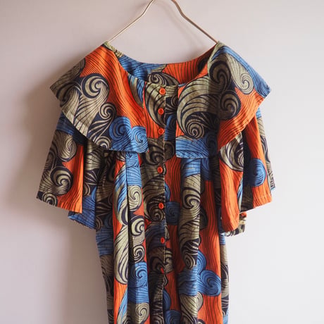 "The African Village" big collar tunic dress & skirt (OR×BU)