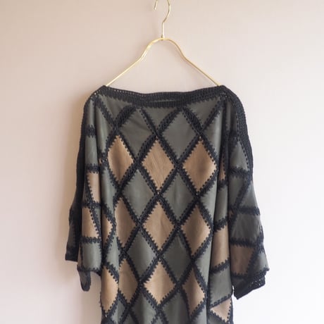 vintage leather × crochet patchwork tops