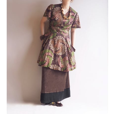 70s〜 s/s floral midi dress