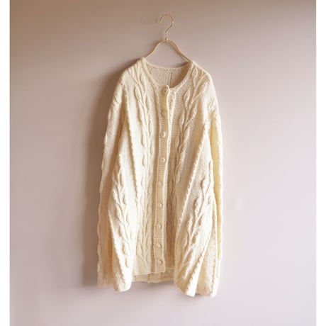 vintage leaf pattern oversized knit cardigan