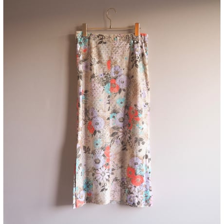 70〜80s floral metallic maxi skirt