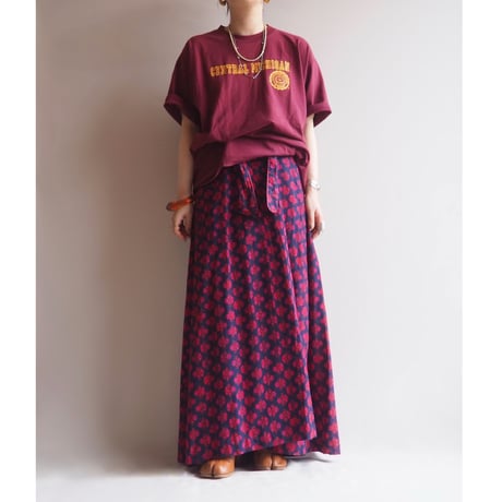 vintage floral hand print wrap maxi skirt