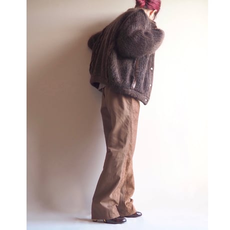 80s made in Italy faux leather×mohair knitted jacket