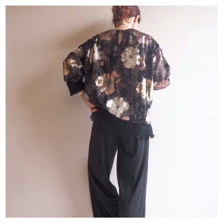 70〜80s "Andree Gaye" metallic floral blouse