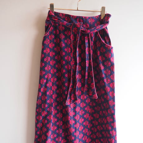 vintage floral hand print wrap maxi skirt