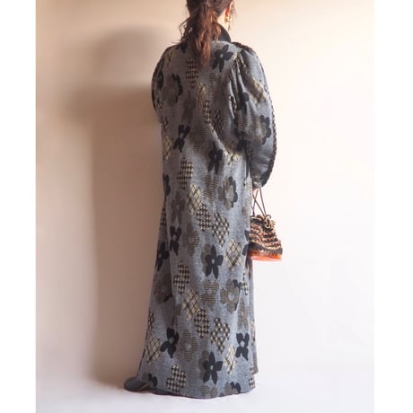 70〜80s "David Brown" metallic floral knit maxi dress