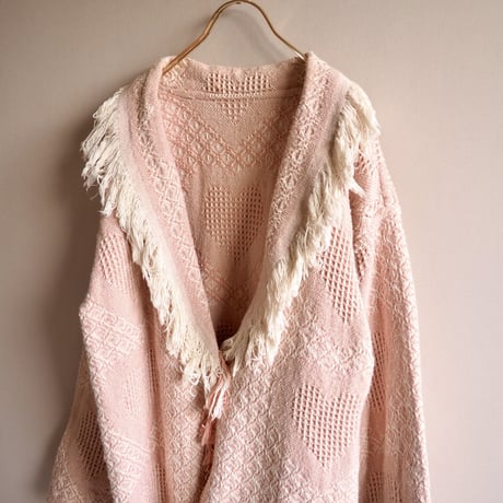 vintage heart pattern fringe cardigan