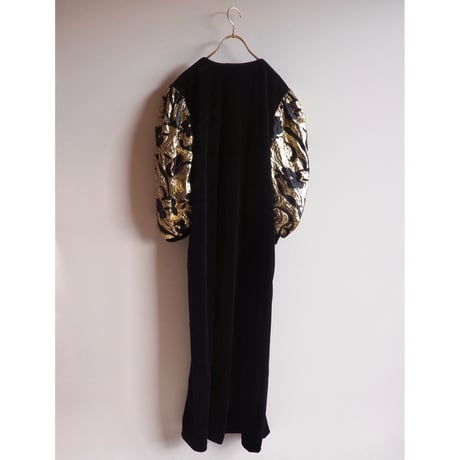 70〜80s "david brown for Saks Fifth Avenue" floral brocade × velvet maxi dress