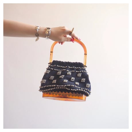 50〜60s pearl beads lucite woven bag
