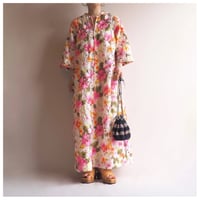 60s "Barbara Lee" quilted floral house maxi dress