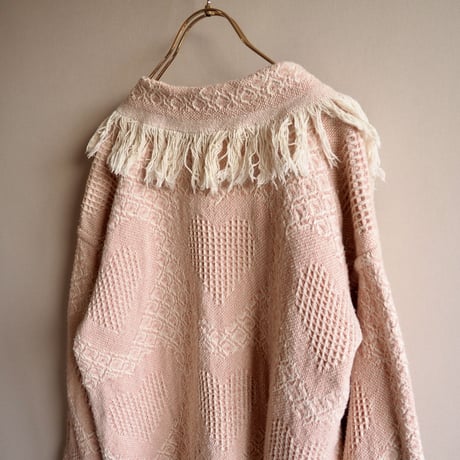 vintage heart pattern fringe cardigan