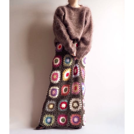 original remake granny square maxi skirt