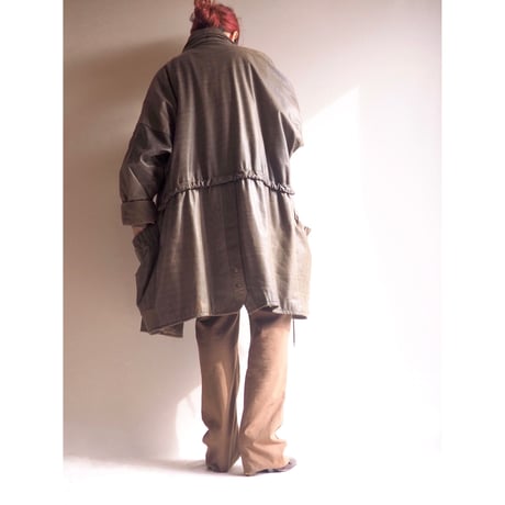 vintage drawstring design leather coat