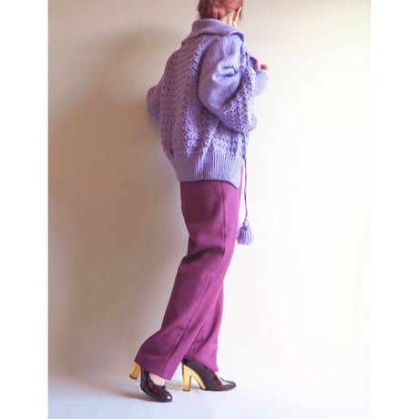 60〜70s  hand knitted balloon sleeve cardigan
