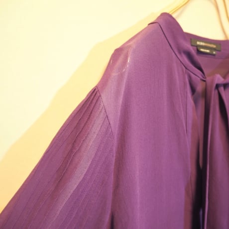 purple silk balloon sleeve blouse
